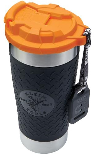 Klein Tools 55580 Stainless Steel Tumbler with Flip-top Lid, Insulated 20 oz. Tradesman's Double Wall Vacuum Mug, Slip-resistant Sleeve