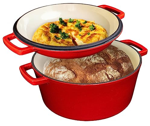 Sparkflame 2-in-1 Gusseisen Topf Brot Backen — 6 kg Qualität, Ø 26 cm - Induktionsherd geeignet - Top Hitzeverteilung - 4,6 L, ideal als Bräter, Schmortopf, Brotbackform oder Pfanne