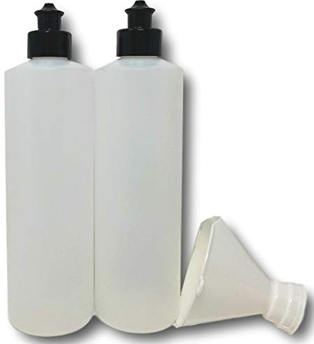 2 Pack Refillable 16 Ounce HDPE Squeeze Bottles With Push/Pull Button Top Dispenser Caps-Great For Lotions, Shampoos, Conditioners and Massage Oils From Earth's Essentials (Black Cap)
