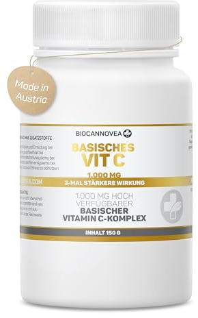 BIOCANNOVEA Basisches Vitamin C Komplex, Pulver 150g | rein pflanzlich, ohne Zusatzstoffe, stärkt das Immunsystem & die Abwehrkräfte | Vitamin C Komplex Pulver, hohe Verträglichkeit