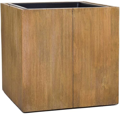 VIVANNO Pflanzkübel Blumenkübel Holz Block Braun - Akazie Würfel 33x33x33 | Quadratischer Pflanztopf aus Akazienholz mit Maserung, inklusive Kunststoffeinsatz, ideal für den Landhausstil