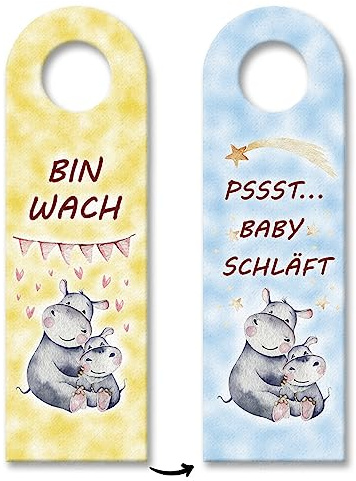 Nilpferd Mama und Baby Türhänger - Baby schläft oder ist wach