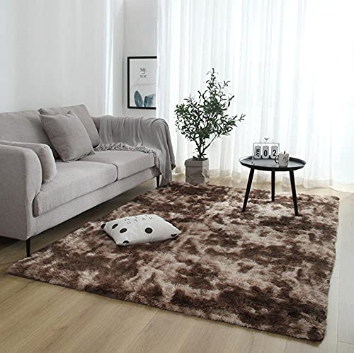 WmHeoo2077 Ultra Soft Fluffy Area Rugs for Living Room,Faux Lambskin Sheepskin Rug,Gradient Silk Coat-Dyed Carpet, Living Room Book Room Carpet-Brown_180 x 200cm