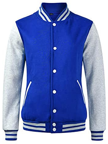 Yesgirl Veste Universitaire pour Hommes Top Baseball Unisexe Mode Rayures Sport Jacket De Survêtement Col Montant Couleur Unie Hoodies Mode Streetwear A Bleu XL