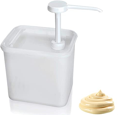 Kerafactum Pumpspender Pumpe Spender Saucenspender 3 Liter System Dispenser Spendersystem Dosiersystem Dosierer für Senf Ketschup und Dressing mit Deckel zum Drücken für Gastronomie Kantine Imbiss