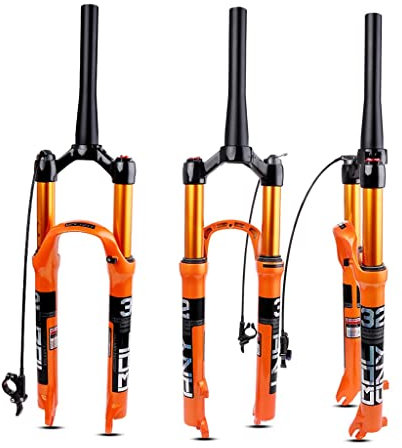LHHL MTB Luft-Federgabel 26/27.5/29Zoll Fahrradgabel 1 1/8 Gerades/Konisches Rohr Federgabel Ferngesteuerte Lockout Funktion Gabel Federweg: 100 Mm Scheibenbremse QR 9mm