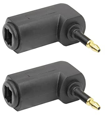 YACSEJAO Mini Optical Audio Adapter 2 Pack 90 Degree 24K Gold Plated Toslink to 3.5mm Jack Mini Toslink Digital Optical S/PDIF Audio Cable