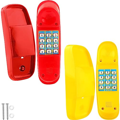 Haconba 2 Pack Swingset Phone Toys Safety Handlestoy Phone Pretend Play Telephone with Numeric Key for Kids Outdoor Playground Treehouse Accessories (Yellow, Red)