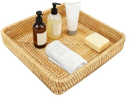 Tissting Vassoio Rettangolare Rattan Intrecciato, Portapane Naturale | Cestino Da Portata Rustico Leggero, Organizzatore Tavolino Caffè Per Feste E Sala Da Pranzo