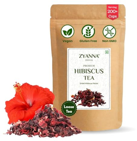 Zyanna Thé d'Hibiscus - Pétales de Fleurs d'Hibiscus Séchées (100g-3,5oz-50 Tasses) Flor de Jamaica, Thé Détox aux Feuilles Lâches Sans Caféine - 100% Naturel Coupé et Tamisé