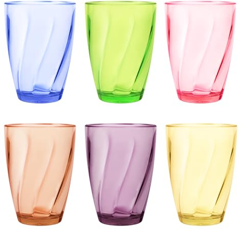 Ulable 12 Oz Plastic Cups Reusable Clear Water Tumblers Stackable Shatterproof Clear Drinking Glasses Unbreakable Portable Cups BPA Free Set of 6 (Multiple Colors)