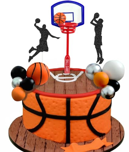 ChoJoy 13PCS Basketball Cake Topper Basketball Birthday Decoration with Basketball Players Basketball Stands White Silver Black Balls for Basketball Themed Birthday Party (man)
