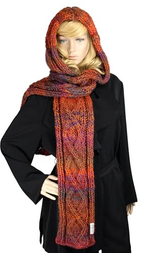 Kapuzenschal exklusiv handgestrickt Mützenschal braun meliert Schal XXL