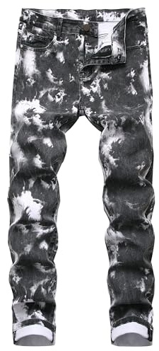 RANMCC Men's Printed Stretch Skinny Jeans - Premium Slim Fit Fashionable Designs Denim Pants Jeans (Black813-2, 32)