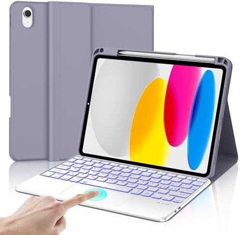 IVEOPPE Tastiera iPad 10/11 Generazione (10.9 2022/(A16) 11 2025 con Touchpad, Cover Tastiera Trackpad Italiano Bluetooth Retroilluminata Staccabile per iPad 10 Gen 2022/11 Gen 2025, Viola lavanda