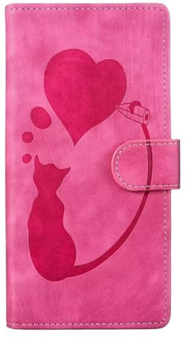 Lederhülle für iPhone 14 Plus Hülle, Katzen muster Flip Wallet Handyhülle PU Leder Tasche Case Standfunktion Kartenfach Schutzhülle für iPhone 14 Plus,Rosenrot