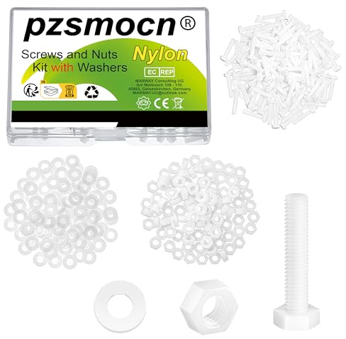 pzsmocn 300 Pièces/100 Ensembles M3*15 mm en Plastique Nylon Blanc M3 Vis | Hexagonales Rondelle Assemblage, Externes Isolante Électronique, Écrou Taille Câble, Combinaison Standard, Kit Bricolage