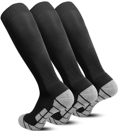1/3 par barnfotbollsstrumpor män andas knä hög fotbollsstrumpor barn vuxna unisex sportstrumpor för pojkar flickor löpning träning EU 30–47, 03# svart x 3, 34-39 EU