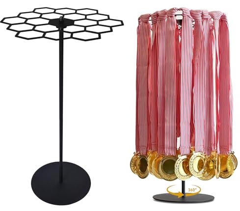 wisnew Drehbarer Medaillenaufhänger, Tisch-Medaillenhalter, über 45 Medaillen Kapazität, ideal für Sport-Marathon-Rennen, Läufer, Cheer, Gymnastik, Fußball, Softball, einfach aufzuhängen, Metall