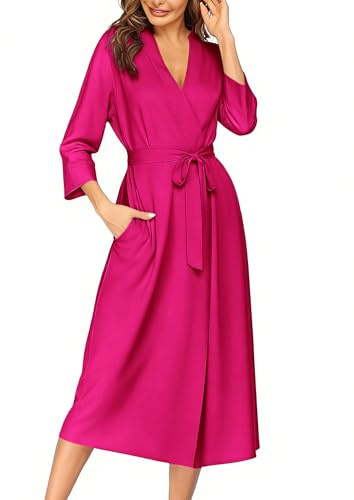 Ekouaer Peignoir pour Femme Robe de Demoiselle d'Honneu avec Ceinture Vif Rose S
