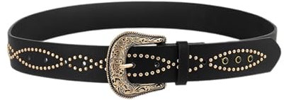 Luofeng Taillenkette, Taillengürtel, Nietenkette für Cowboy, Cowgirl, Rock and Roll Punk, Vintage, Hot Girl, Taillenkette, sexy Gürtel, Schwarz Gold, 112*3.7cm