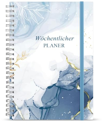 Undatierter Wochenplaner | Terminplaner A5 | wöchentlicher Terminkalender mit To-Do-Liste, großem Notizfeld | 52 Blatt Terminplaner auf Deutsch Ringbuch mit Hardcover, Blue