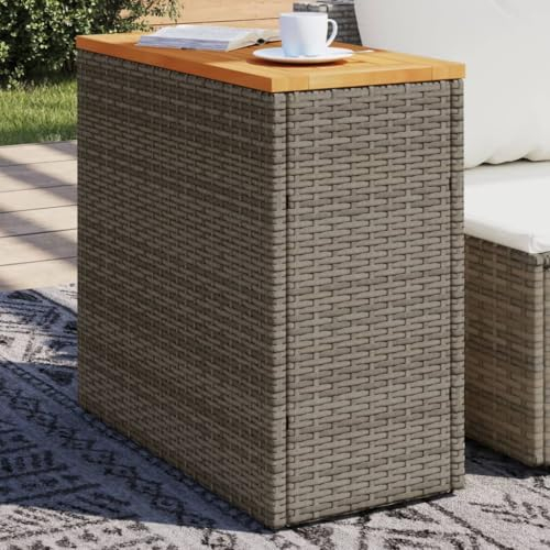 HEFZGDB Garten-Beistelltisch mit Holzplatte Grau 58x27,5x55 cm Rattan Campingtisch Gartentisch Balkontisch Geeignet für Gärten, Terrassen, Decks.