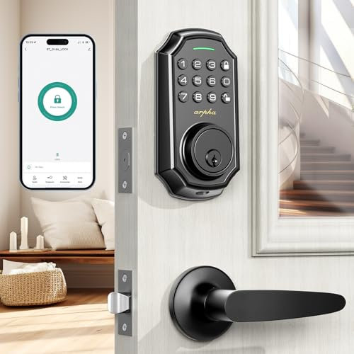 Keyless Entry Door Lock with 2 Handle Set - APP Control Electronic Keypad Door Lock - 100 Code Keypad Door Lock with Handle - Front Door Lock Set - One Time Code - Auto Lock Easy Installation
