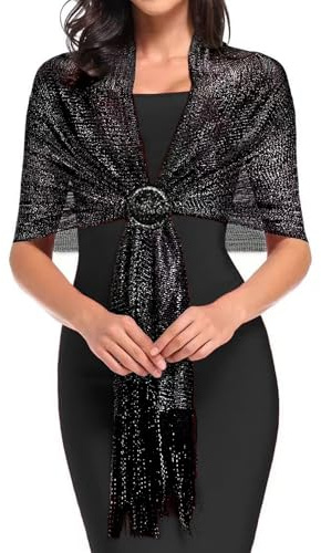 MUNSKT Châles métalliques étincelants avec boucle pour soirée, accessoires élégants pour robes de mariage, châles et écharpes parfaits pour robes de soirée, Taille unique (Noir)