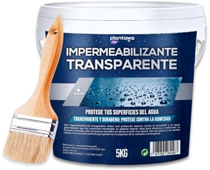 Plantawa Impermeabilizante Transparente 5kg | Revestimiento impermeable definitivo, Genera película protectora, Resistente al agua y humedad, Revestimiento impermeable para interiores y exteriores