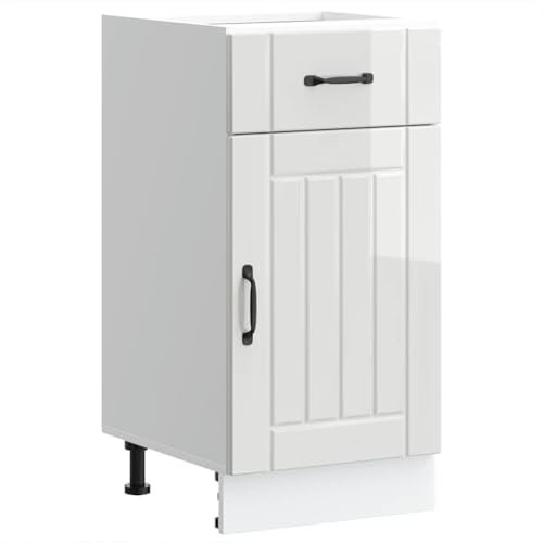 vidaXL Kitchen Base Cabinet - Lucca Range, High Gloss White, Engineered Wood, Modern Storage Unit with Adjustable Feet, Perfect for Kitchens - 40x46x81.5 cm