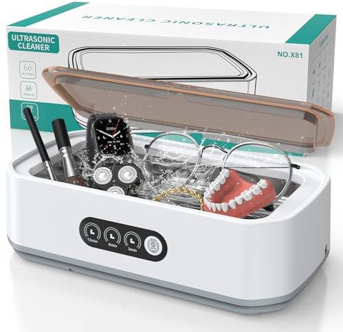 Singphere Ultrasonic Cleaner, 48 kHz Ultrasonic Jewellery Cleaner, 650ml Capacity for 360° Deep Cleaning, One-Touch with 3 Digital Timer, Suitable for Cleaning Glasses, Jewellery, Dentures