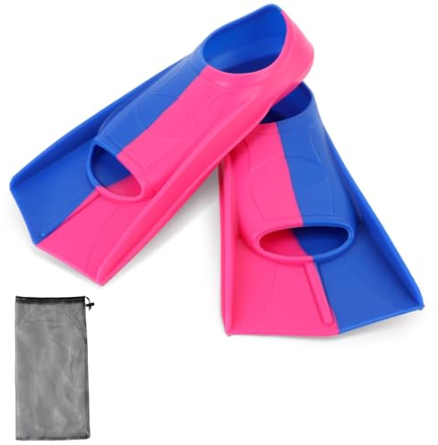 ZEMBSOYA Pinne da Nuoto, Silicone Pinne Corte Professionali per Bambini, Nuoto per Allenamento e Lap per Bambini e Adulti (Rosso e Blu, S)