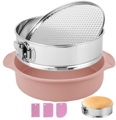 Hikaproligt Molde redondo de acero inoxidable de 23 cm de diámetro, para tartas de queso, revestimiento antiadherente, a prueba de fugas, con base extraíble