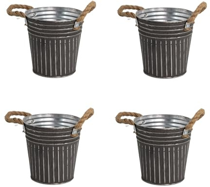 DARO DEKO Metall Blumentopf grau Ø 18 x 17cm - 4 Stück Pflanz-Töpfe Übertopf bepflanzbar