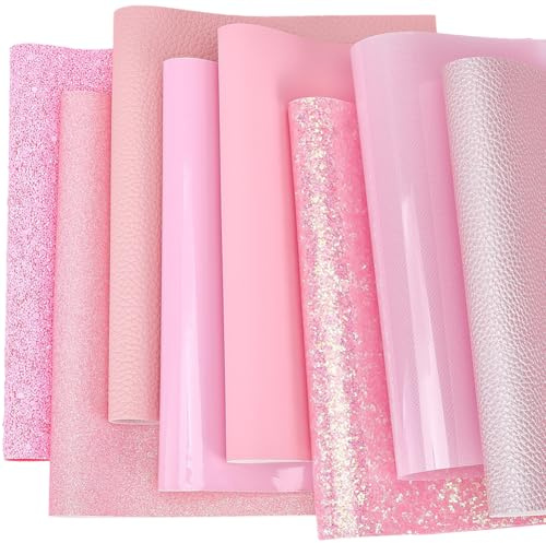 CALFOVERA Tela de Vinilo Sintético de 33 x 20cm, 8 Colores, Serie Rosa, Hojas de Cuero Sintético de Color Sólido, 8 Estilos, Juego de Rollos de Cuero Sintético, Cuero Sintético Suave E Impermeable