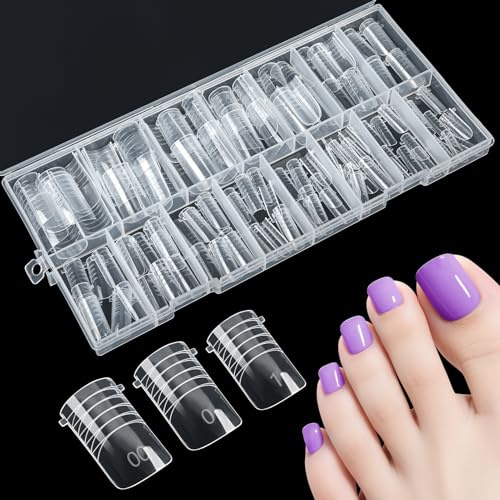 Kiiwah 150 Pezzi Dual Form Kit Pedi, Nail Form Riutilizzabile per Polygel Acrygel Lunghe Quadrate Unghie Finte Pedi Tip per Estensione Ricostruzione, 15 Dimensioni (Trasparente)