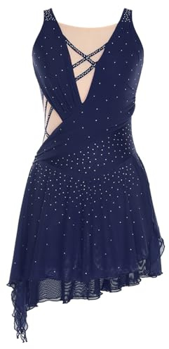 ranrann Femme Robe Patinage Artistique Robe Danse Justaucorps Gymnastique Strass Brillant Costume Spectacle Tenue Dancewear S-XXL