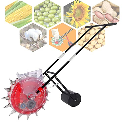 Manual Hand-Push Roller Seed Planter for Corn & Vegetables, Adjustable Depth 3.5-7.8CM, 16 Holes Garden Seeder, Efficient Row Planting Tool for Easy Gardening