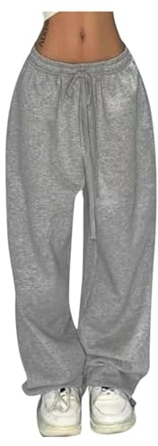 Pantalon Sport Femme Vetement Taille Haute De Jogging Yoga Training Compression Musculation Course Réglable avec Cordon Serrage, Haute, Jambes Larges, Survêtement Baggy Athlétique Tenue 1-Grey XL