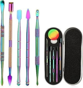 6Pcs Wax Carving Tool Set with 5ml Silicone Container and Portable Metal Case, Rainbow Stainless Steel Double-Sized Sculpting Clay Tools Kits, Double-Ended Carving Tool for Wood Wax Clay Pottery