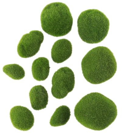 SMASOLO 12pcs Simulation Moss Stone Moss Ball Decoration for Terrariums and Aquariums Realistic Foam Craft Stones Multiple Sizes for Garden and Home Decor