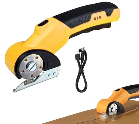 Amesor Couteau Electrique sans Fil, 320 Tr/min Mini Cutter Ergonomique avec Verrou de Sécurité et Lumière LED, Ciseaux Électriques Rotatifs Ergonomiques pour Carton Cuir Garage Textiles Moquettes