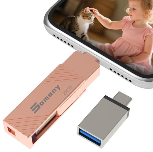 Clé USB 256 Go, Cle USB 4 en 1 pour iOS, Android, Pad, Type C et PC, Cle USB C 3.0 Flash Drive Transfert Grande Vitesse, Clef Mémoire Externe pour Stockage Photos, Vidéos, Fichiers(Rose)