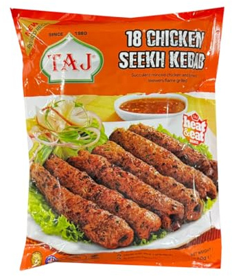 Taj 18's Chicken Seekh Kebab 630g Frozen Halal Ready to Cook Indian Appetizer High Protein Snack and Starter Pack of 1