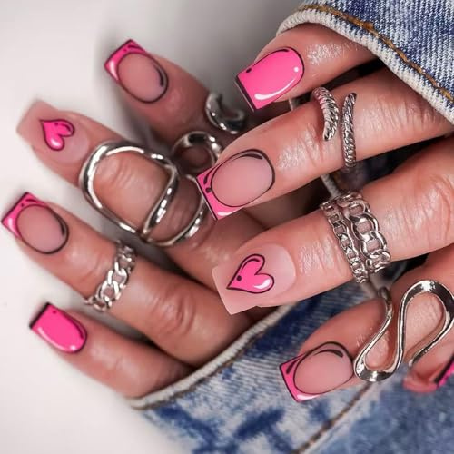 Durevolezza ABS Matte Artificiale Unghie Facile da applicare Modelli di Cuore Unghie finte per stili di vita occupati Comodo usura 24pcs Chiodo francese