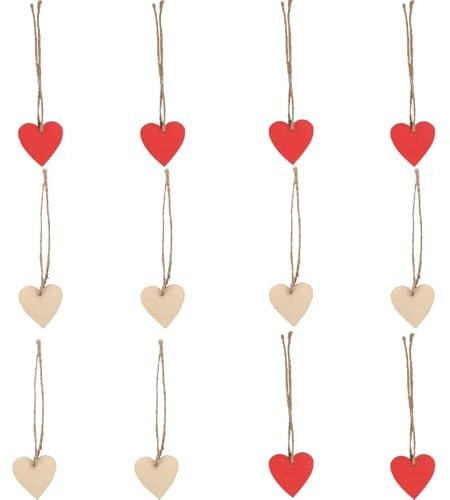 Esitrormi 12 Stück Holz-Herzanhänger mit Schnur, Kleine Holzherzen Zum Basteln, Deko Geschenkanhänger für Valentinstag Hochzeit Geburtstag Party