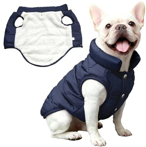 Asmea Hundemantel Warme Fleece Hundejacke Wasserdichter Hundemantel für Kleine Hunde Weiche Wintermantel Hund Hundepullover für Kaltes Wetter Weihnachten Hundejacke Blau M