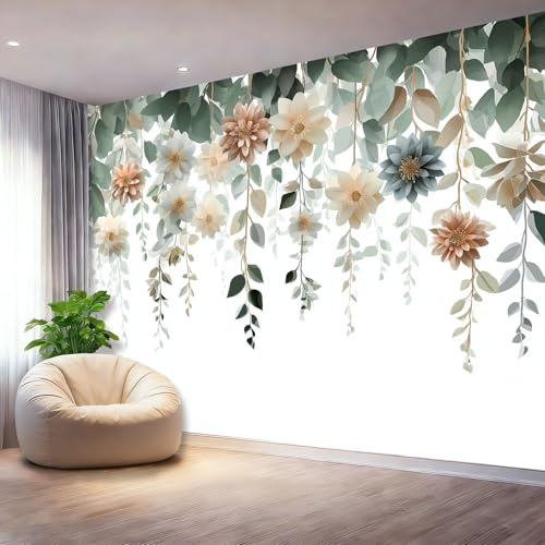 Carta da Parati Fotografica 3D Effetto 3D Acquerello Fiori Viti - Colorato Carta da Parati Per Soggiorno Camera da Letto Fotomurali Tv Hotel Corridoio Sfondo Dipinto Murale 250 x 175 cm