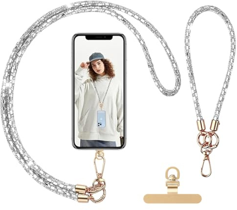 BKEPDY Brillante Cordino per Telefono Universale Cellulare da Collo Donna Tracolla Rimovibile Supporto Cellulare Laccio Porta con Patch Compatibile con Maggior Parte Smartphone